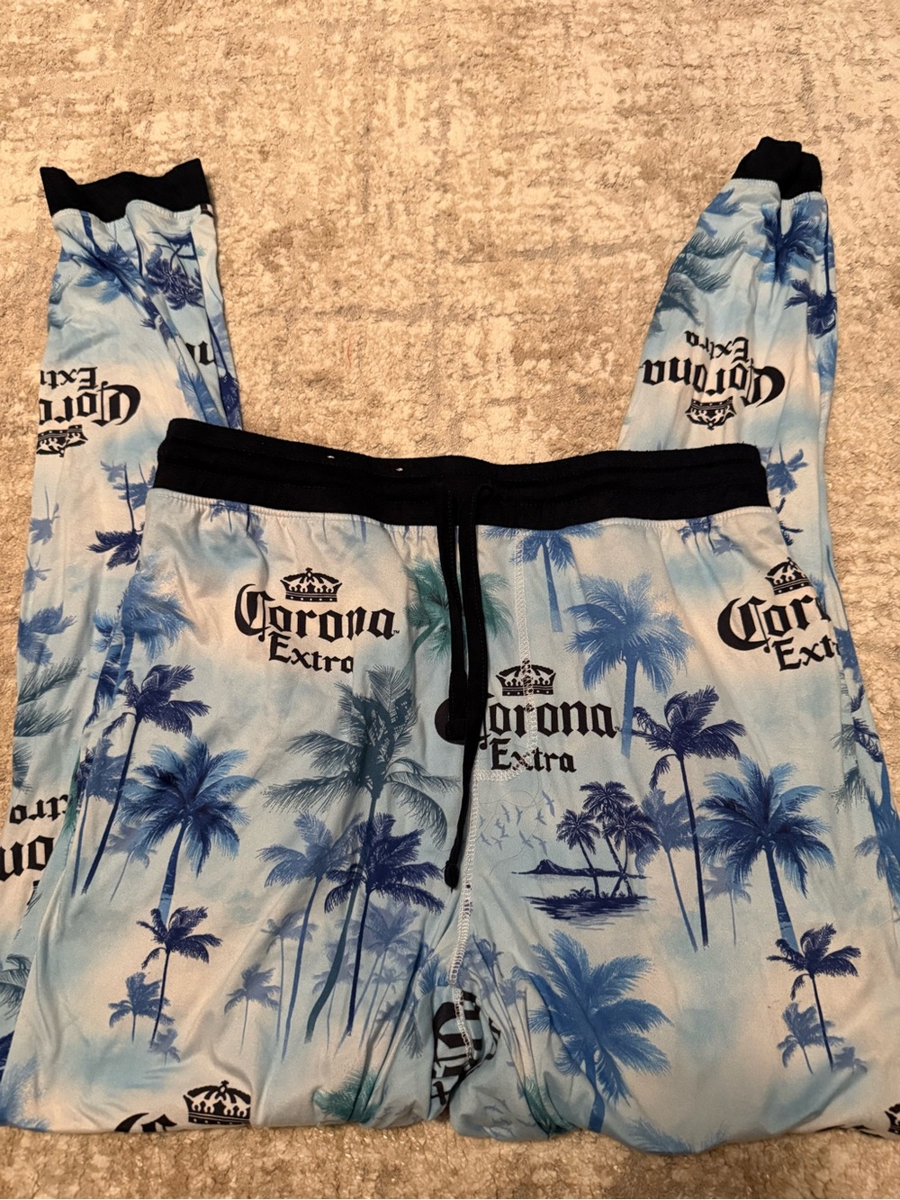 Corona Blue Palm-Print Pajama Bottom Joggers size XL